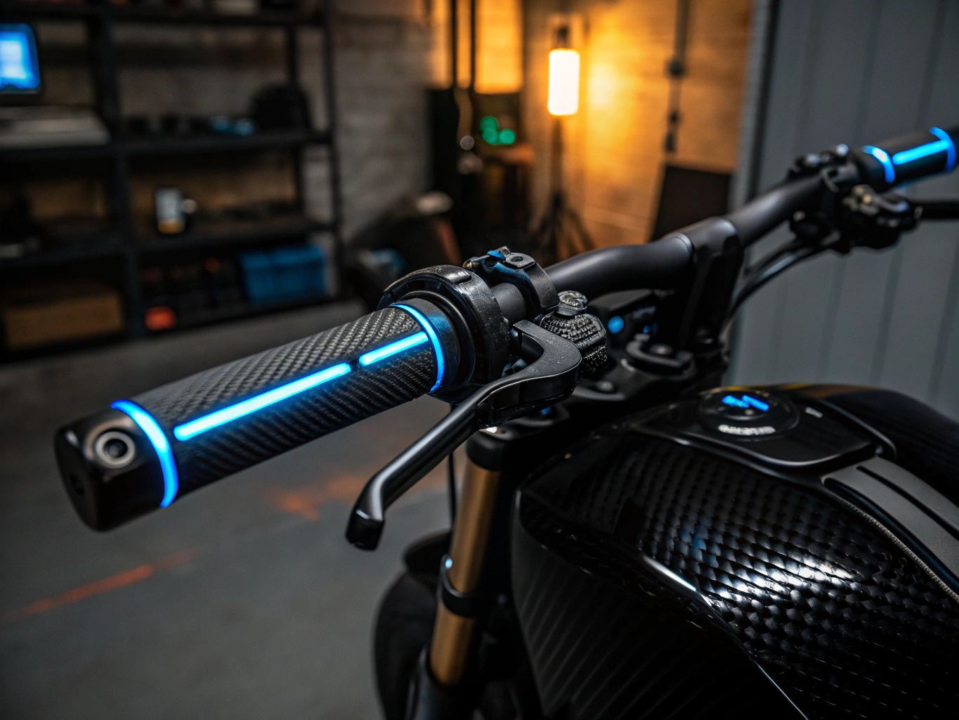 Primer plano cinematográfico del panel de instrumentos de una motocicleta premium
